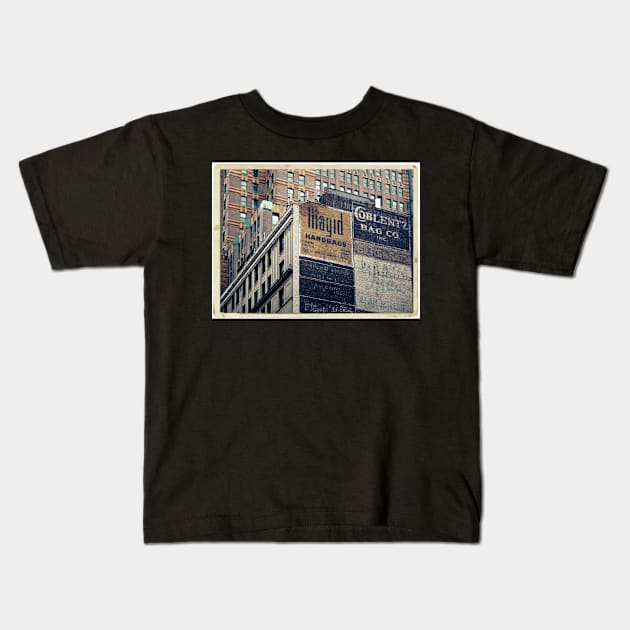 Handpainted mural advertisements of the 1940s in Manhattan, NYC - Kodachrome Postcard Kids T-Shirt by Reinvention